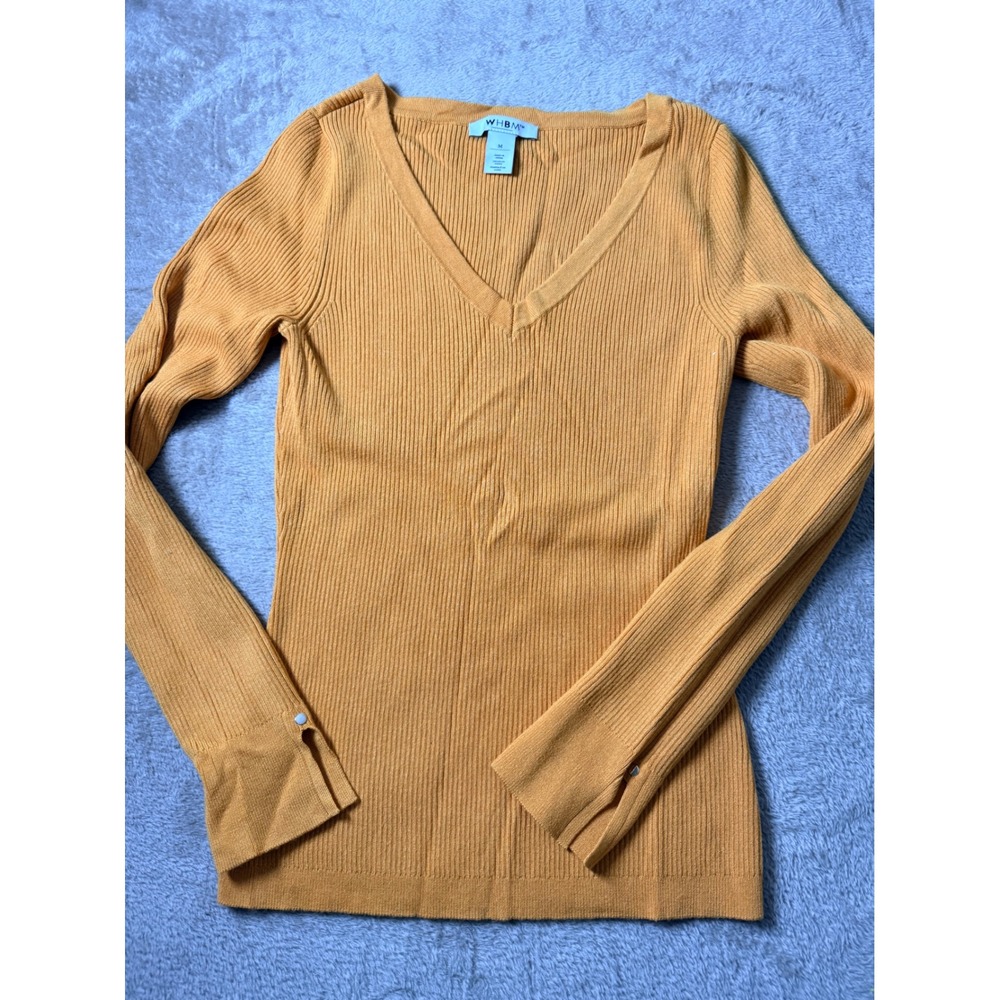 White House Black Market Ribbed V-Neck Sweater Med Dark Academia Autumn Layer